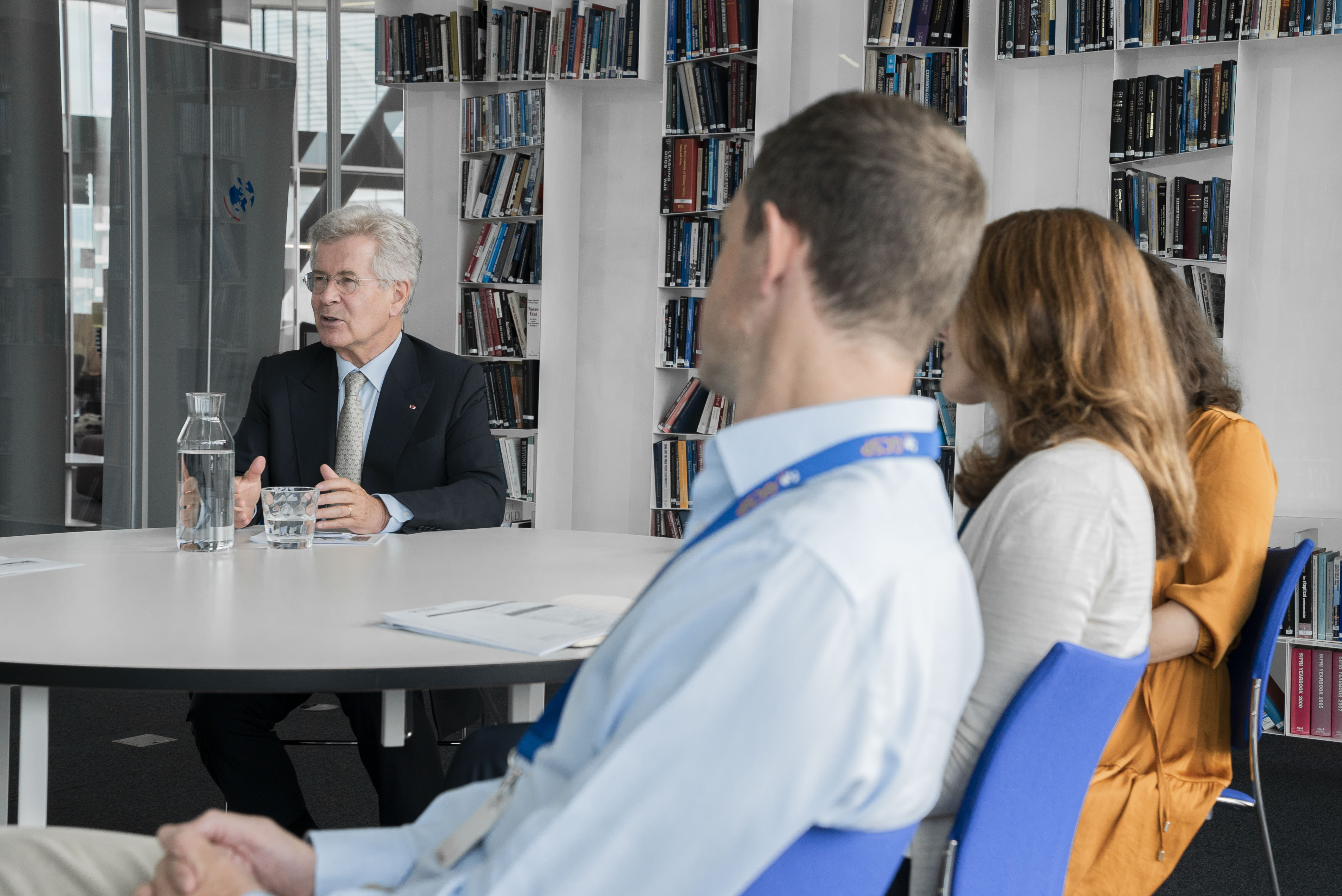 GCSP Foundation Council President, Amb. Jean-David Levitte meets with staff and department leaders.