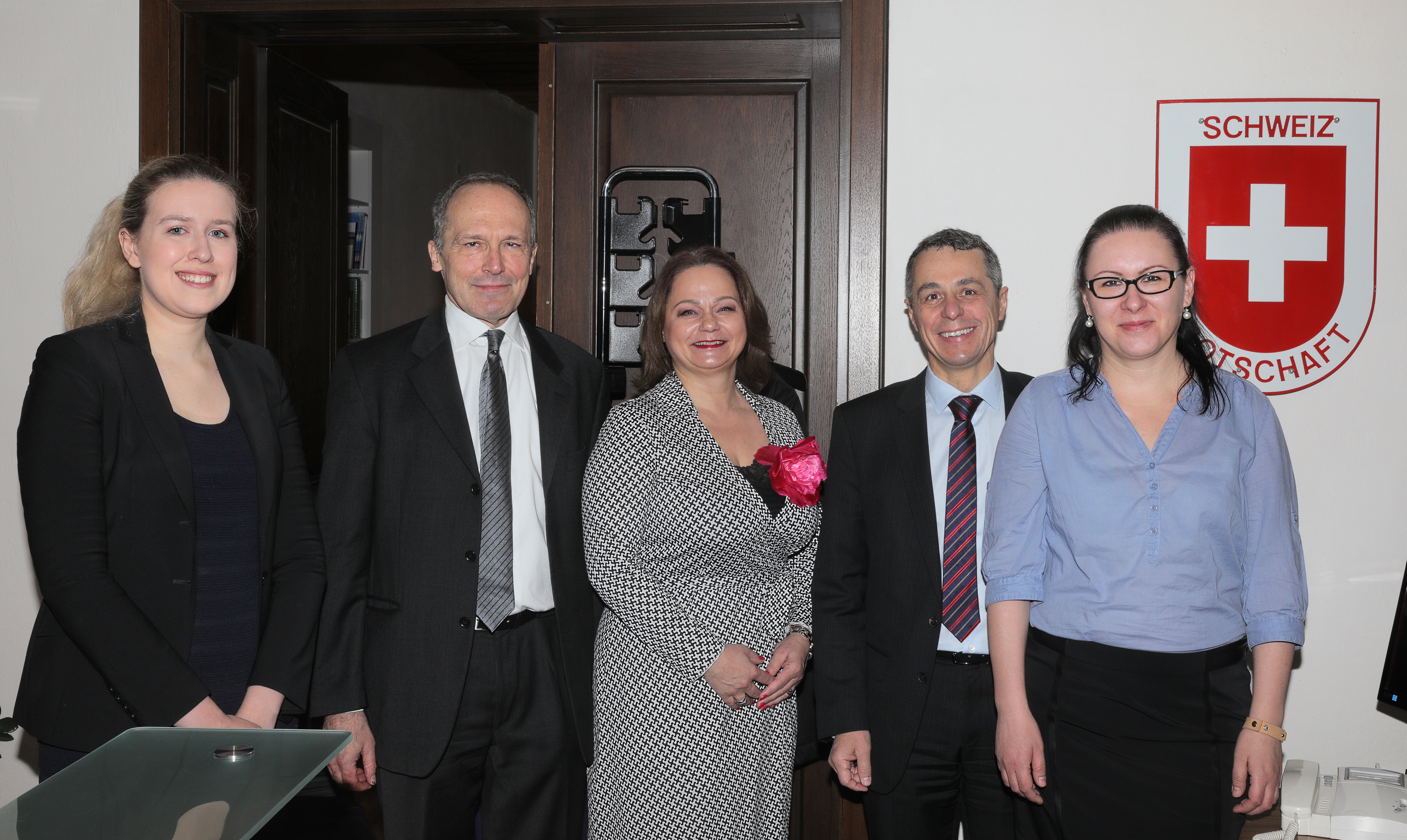 with Swiss Minister of Foreign Affairs Ignazio Cassis and members of his team at the Swiss Embassy in Bratislava