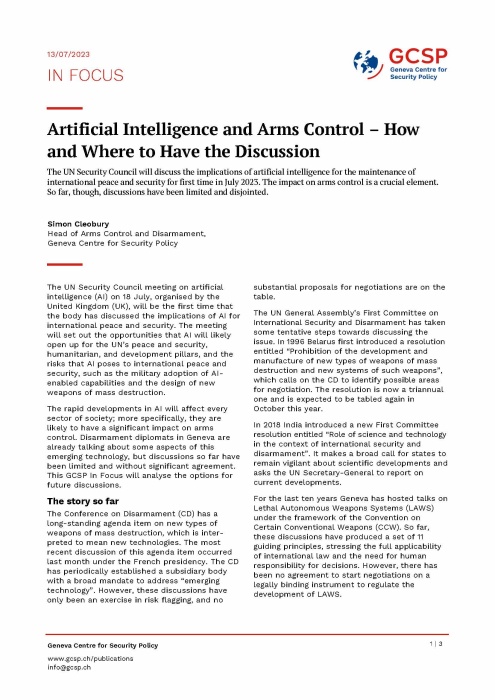 Artificial Intelligence and Arms Control – How and Where to Have the Discussion