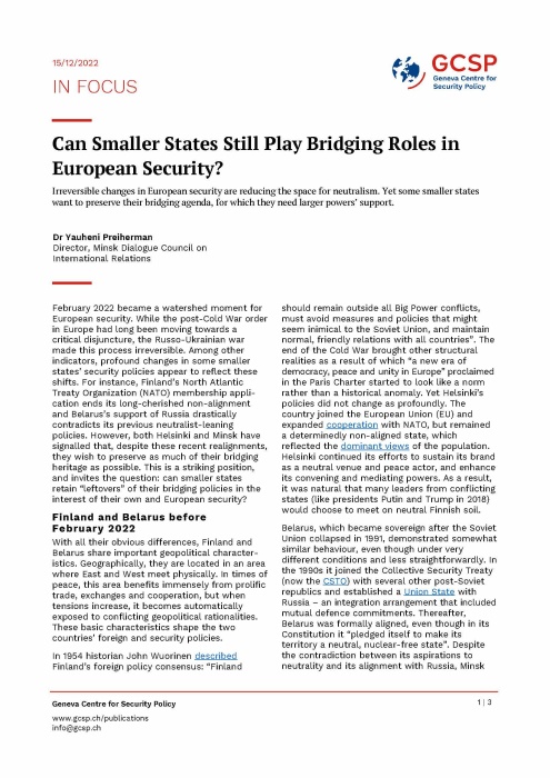 Can Smaller States Still Play Bridging Roles in European Security?