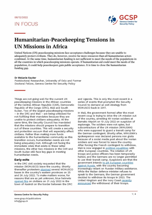 Humanitarian-Peacekeeping Tensions in UN Missions in Africa