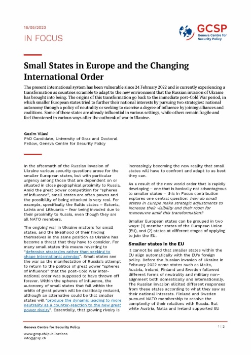 Small States in Europe and the Changing International Order