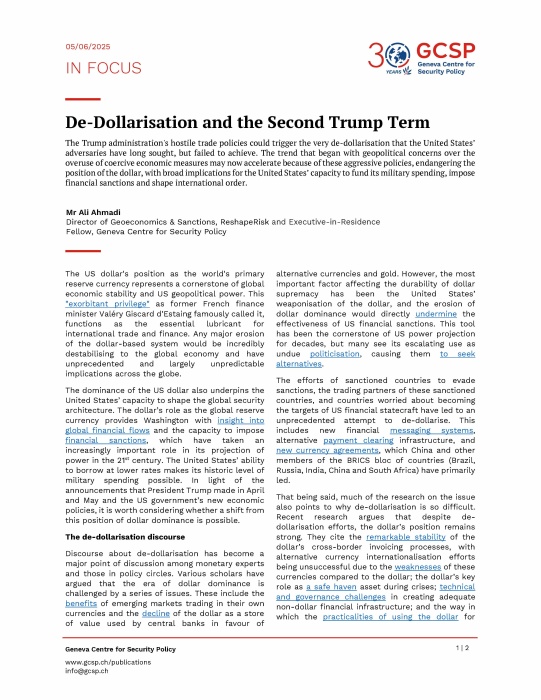 De-Dollarisation and the Second Trump Term