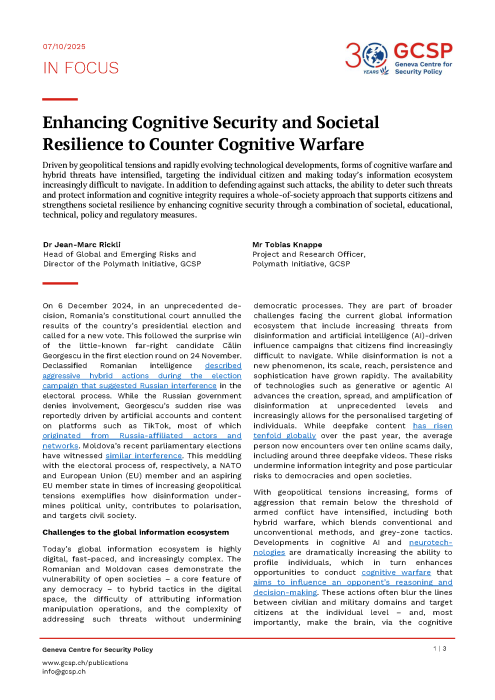 Enhancing Cognitive Security and Societal Resilience to Counter Cognitive Warfare