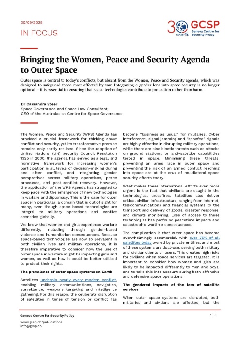 Bringing the Women, Peace and Security Agenda to Outer Space