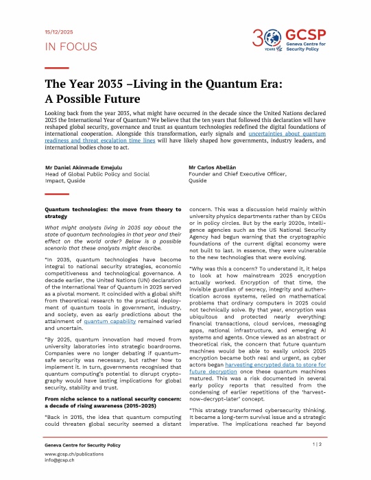 The Year 2035 – Living in the Quantum Era: A Possible Future